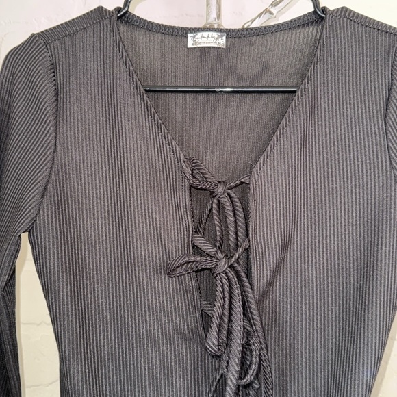 Free People bodysuit black tie ribbed small long sleeve Intimately stretch - Picture 2 of 3